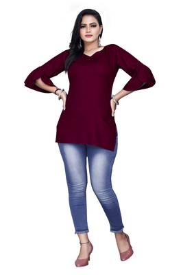 Women rayon redemand Maroon top  1