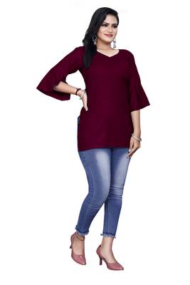 Women rayon redemand Maroon top  3