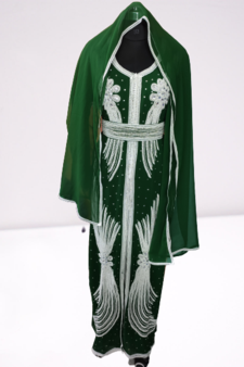 Green Zari Stone Work Georgette Islamic Style Beads Embedded Partywear Kaftan Long Gown Evening wear Dubai kaftan
