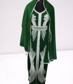 Green Zari Stone Work Georgette Islamic Style Beads Embedded Partywear Kaftan Long Gown Evening wear Dubai kaftan