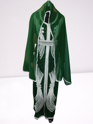 Green Zari Stone Work Georgette Islamic Style Beads Embedded Partywear Kaftan Long Gown Evening wear Dubai kaftan 2
