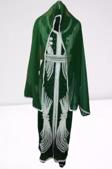 Green Zari Stone Work Georgette Islamic Style Beads Embedded Partywear Kaftan Long Gown Evening wear Dubai kaftan