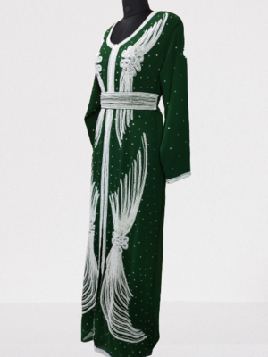 Green Zari Stone Work Georgette Islamic Style Beads Embedded Partywear Kaftan Long Gown Evening wear Dubai kaftan 3