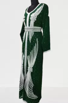 Green Zari Stone Work Georgette Islamic Style Beads Embedded Partywear Kaftan Long Gown Evening wear Dubai kaftan