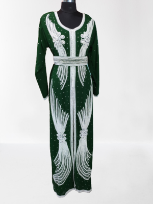 Green Zari Stone Work Georgette Islamic Style Beads Embedded Partywear Kaftan Long Gown Evening wear Dubai kaftan 5
