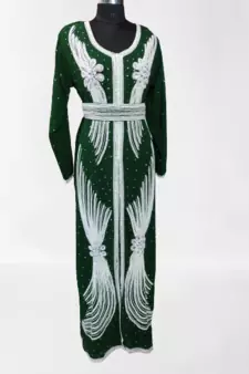 Green Zari Stone Work Georgette Islamic Style Beads Embedded Partywear Kaftan Long Gown Evening wear Dubai kaftan