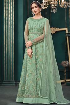 Green embroidered net salwar