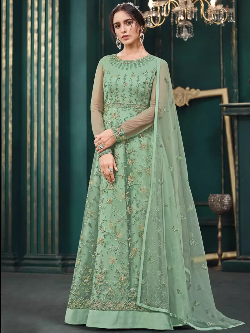 Green embroidered net salwar