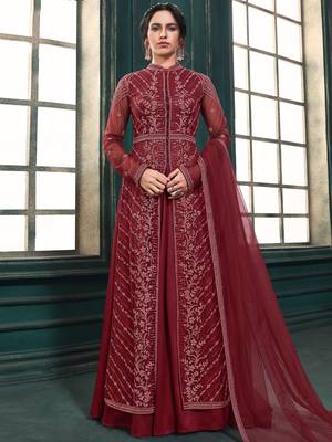 Maroon embroidered net salwar 1
