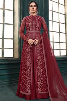 Maroon embroidered net salwar