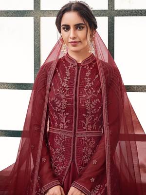 Maroon embroidered net salwar 3