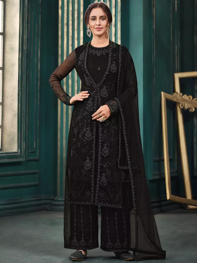 Black embroidered net salwar