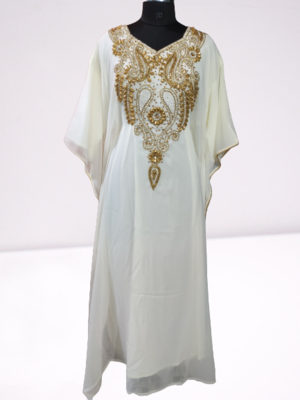 White Zari Stone Work Georgette Islamic Style Beads Embedded Partywear Kaftan Long Gown Evening wear Dubai kaftan 2