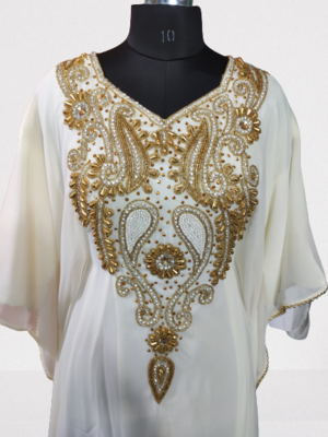 White Zari Stone Work Georgette Islamic Style Beads Embedded Partywear Kaftan Long Gown Evening wear Dubai kaftan 3