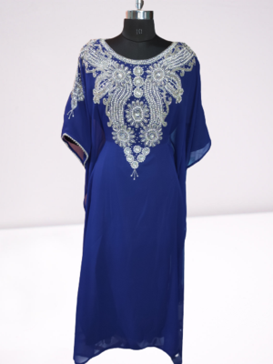 Blue Zari Stone Work Georgette Islamic Style Beads Embedded Partywear Kaftan Long Gown Evening wear Dubai kaftan 1