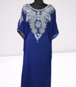 Blue Zari Stone Work Georgette Islamic Style Beads Embedded Partywear Kaftan Long Gown Evening wear Dubai kaftan