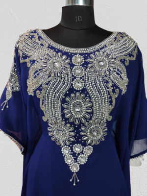 Blue Zari Stone Work Georgette Islamic Style Beads Embedded Partywear Kaftan Long Gown Evening wear Dubai kaftan 2