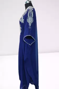 Blue Zari Stone Work Georgette Islamic Style Beads Embedded Partywear Kaftan Long Gown Evening wear Dubai kaftan