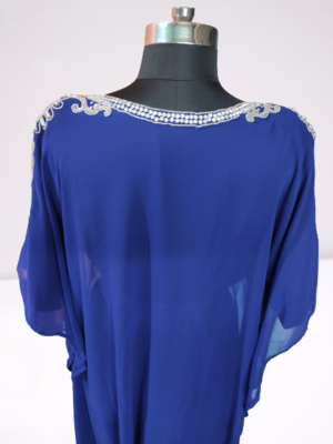 Blue Zari Stone Work Georgette Islamic Style Beads Embedded Partywear Kaftan Long Gown Evening wear Dubai kaftan 4