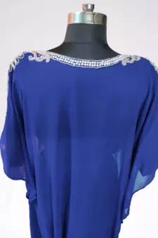 Blue Zari Stone Work Georgette Islamic Style Beads Embedded Partywear Kaftan Long Gown Evening wear Dubai kaftan