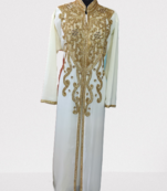 White Zari Stone Work Georgette Islamic Style Beads Embedded Partywear Kaftan Long Gown Evening wear Dubai kaftan