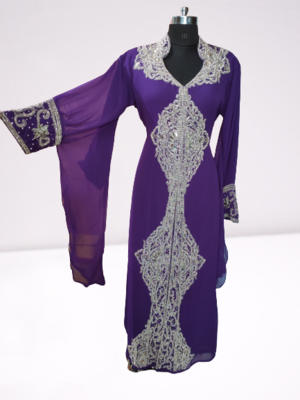 Purple Zari Stone Work Georgette Islamic Style Beads Embedded Partywear Kaftan Long Gown Evening wear Dubai kaftan 1