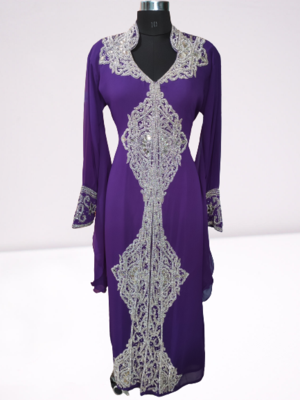 Purple Zari Stone Work Georgette Islamic Style Beads Embedded Partywear Kaftan Long Gown Evening wear Dubai kaftan 2