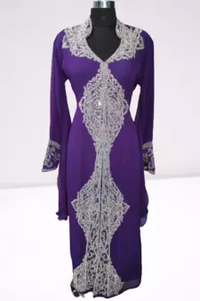 Purple Zari Stone Work Georgette Islamic Style Beads Embedded Partywear Kaftan Long Gown Evening wear Dubai kaftan