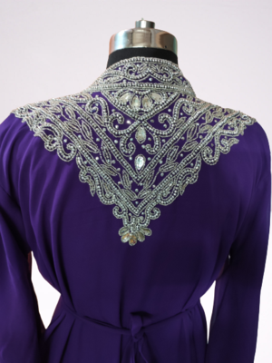 Purple Zari Stone Work Georgette Islamic Style Beads Embedded Partywear Kaftan Long Gown Evening wear Dubai kaftan 3