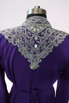 Purple Zari Stone Work Georgette Islamic Style Beads Embedded Partywear Kaftan Long Gown Evening wear Dubai kaftan