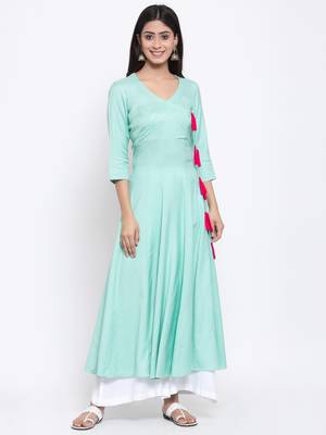 Blue plain cotton ethnic-kurtis 1