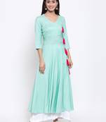 Blue plain cotton ethnic-kurtis