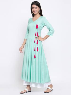 Blue plain cotton ethnic-kurtis 2