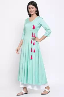 Blue plain cotton ethnic-kurtis