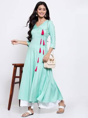 Blue plain cotton ethnic-kurtis 3
