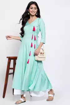 Blue plain cotton ethnic-kurtis