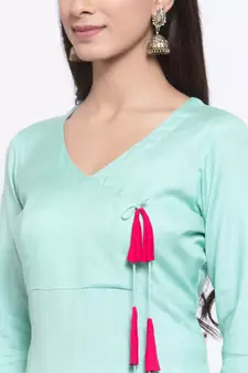 Blue plain cotton ethnic-kurtis