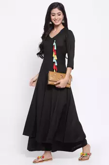 Black plain cotton ethnic-kurtis