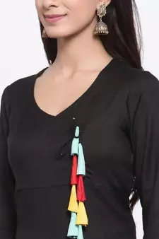 Black plain cotton ethnic-kurtis