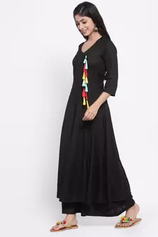 Black plain cotton ethnic-kurtis