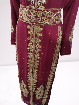 Maroon Zari Stone Work Georgette Islamic Style Beads Embedded Partywear Kaftan Long Gown Evening wear Dubai kaftan 3
