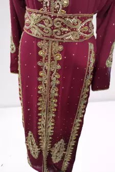 Maroon Zari Stone Work Georgette Islamic Style Beads Embedded Partywear Kaftan Long Gown Evening wear Dubai kaftan