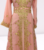 Peach Ari Stone Work Georgette Islamic Style Beads Embedded Partywear Kaftan Long Gown Evening wear Dubai kaftan