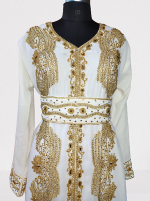 White Zari Stone Work Georgette Islamic Style Beads Embedded Partywear Kaftan Long Gown Evening wear Dubai kaftan 2