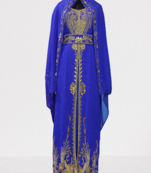  Blue Zari Stone Work Georgette Islamic Style Beads Embedded Partywear Kaftan Long Gown Evening wear Dubai kaftan