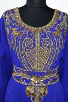  Blue Zari Stone Work Georgette Islamic Style Beads Embedded Partywear Kaftan Long Gown Evening wear Dubai kaftan