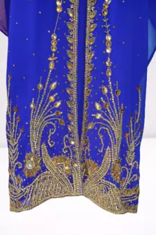  Blue Zari Stone Work Georgette Islamic Style Beads Embedded Partywear Kaftan Long Gown Evening wear Dubai kaftan
