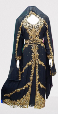 Black Zari Stone Work Georgette Islamic Style Beads Embedded Partywear Kaftan Long Gown Evening wear Dubai kaftan 2
