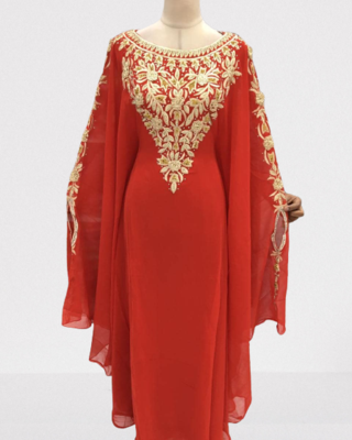 Red Ari Stone Work Georgette Islamic Style Beads Embedded Partywear Kaftan Long Gown Evening wear Dubai kaftan 1