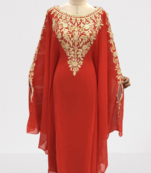 Red Ari Stone Work Georgette Islamic Style Beads Embedded Partywear Kaftan Long Gown Evening wear Dubai kaftan